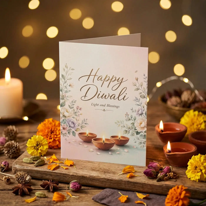 Happy diwali greeting card – floral light and blessings design - cards