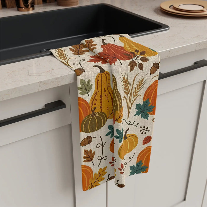 Autumn Harvest Tea Towel — Pumpkin & Gourd Fall Kitchen Decor