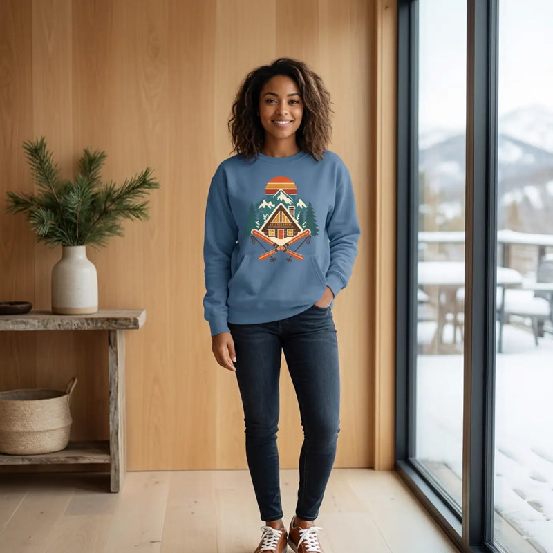Cabin Ski Retreat Sweatshirt — Vintage Mountain Lodge Design