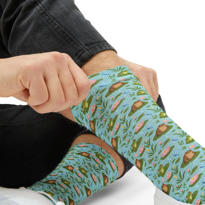 Frog Pond Pattern Socks — Cute Novelty Sublimation Crew Socks