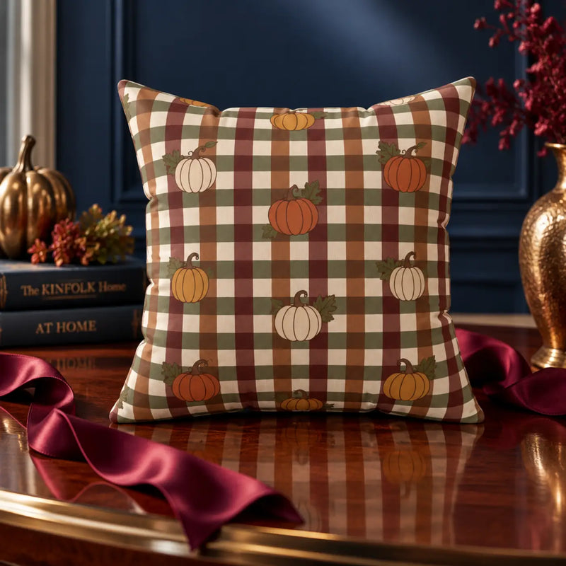 Autumn Pumpkin Plaid Pillow