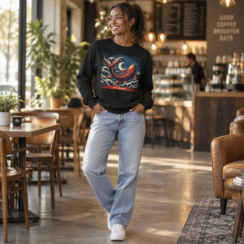 Japanese Koi Dragon Ocean Waves “Keep Moving” Long Sleeve Tee