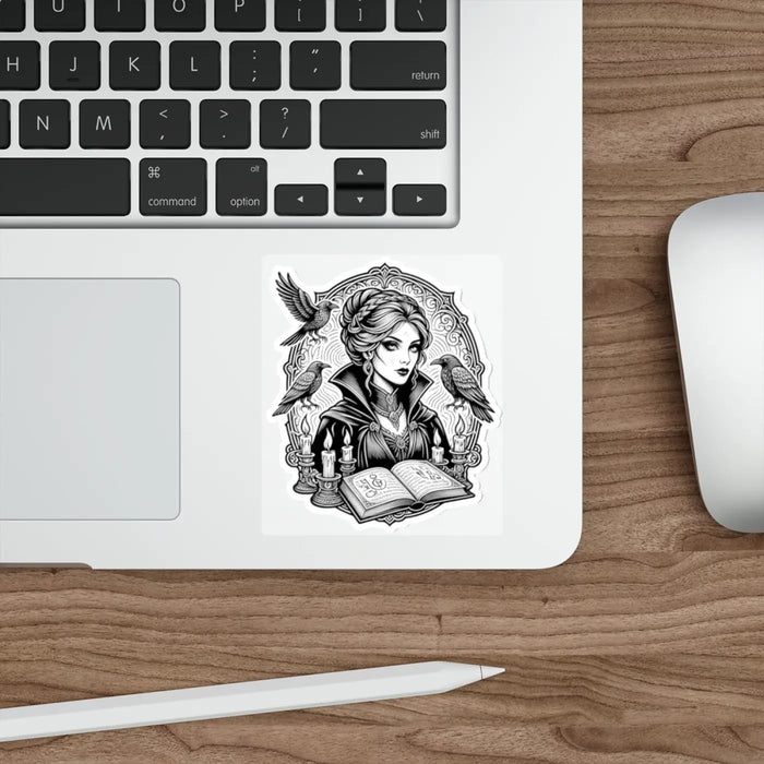 DipaliZ gothic witch and ravens die-cut vinyl sticker, standing figure