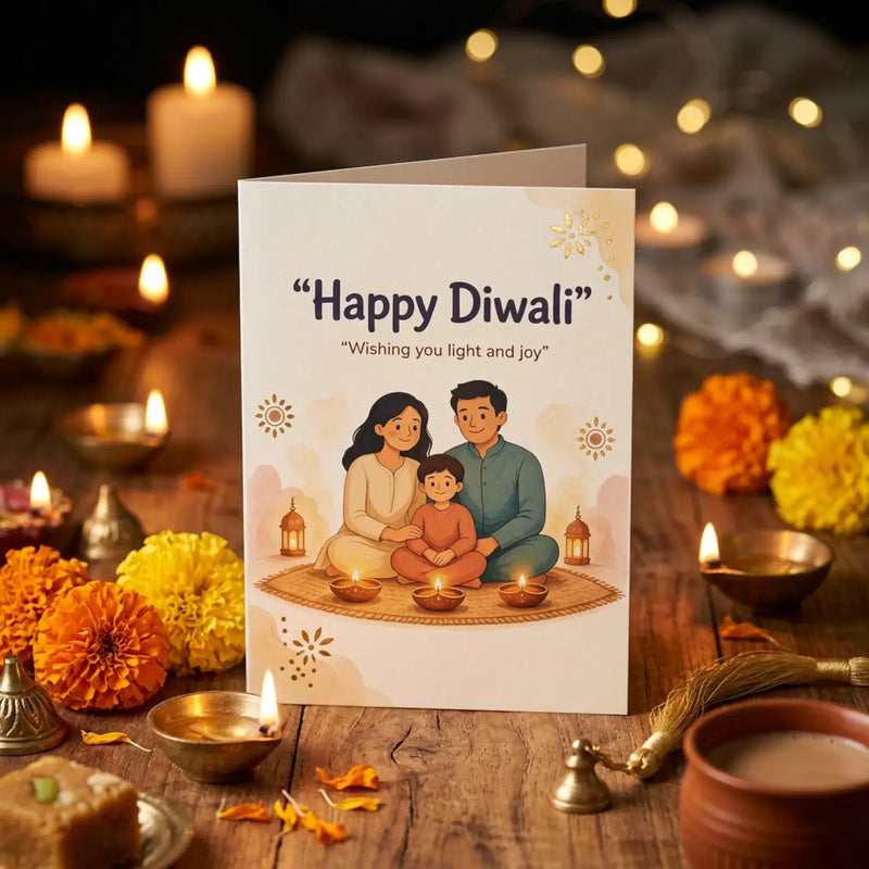 Happy Diwali Greeting Card – Family Festival of Lights Wishes