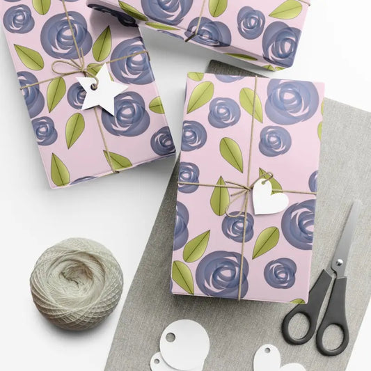 Gift Wrap - Blue Roses Impress | Dipaliz - 30’’ x 20’’ / Satin - Wrapping Paper