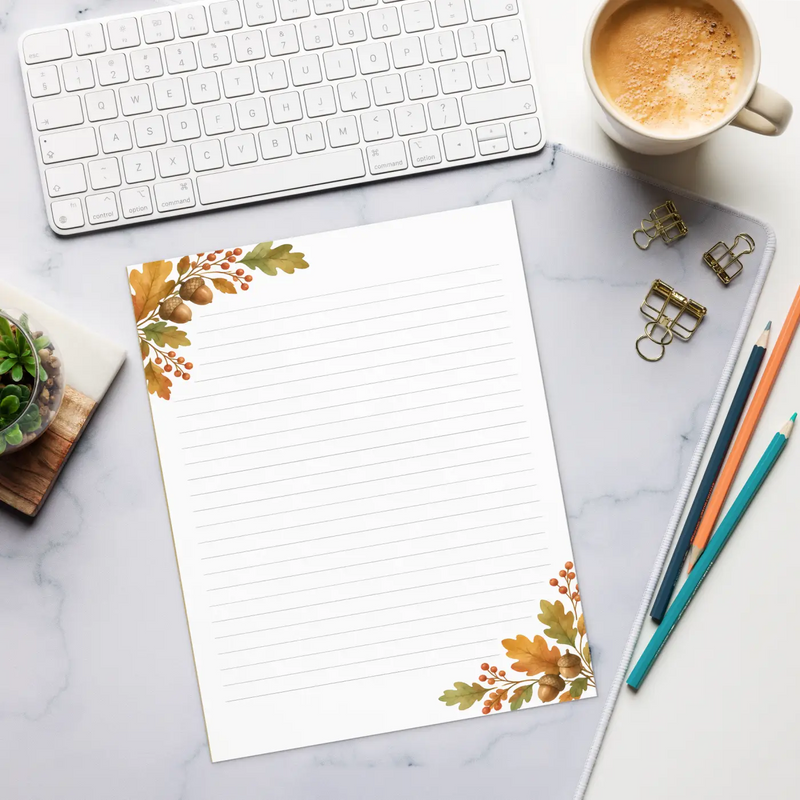 Oak Leaf and Acorn Corner Magnetic Notepad | 50-Page Tear-Away Lined Pad | Fridge or Desk