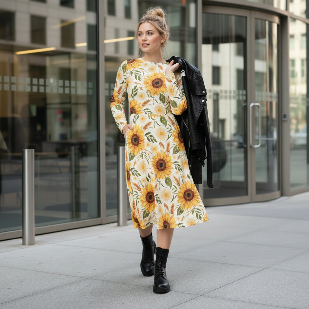 Sunflower Sleeve Midi Dress Organic Cotton