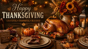 Thanksgiving table setting with elegant wine glasses and charming tablecloths