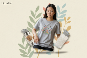 DipaliZ Eco-Friendly Lifestyle Products collection collage featuring apparel, home goods, bags, and reusable bottles