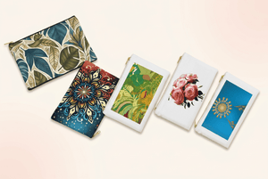 Cosmetic and toiletry bag collection collage banner