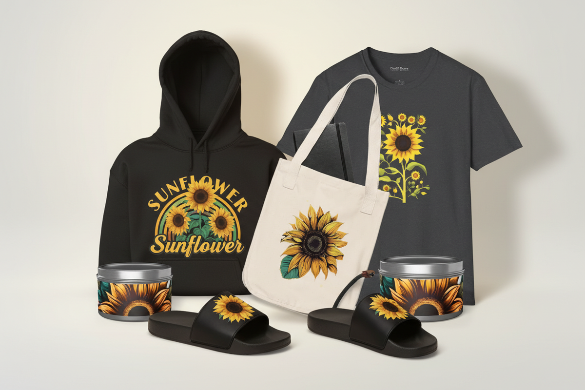 Sunflower Gifts, Clothing & Home Decor product collage banner