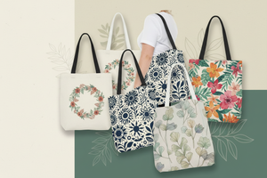 Botanical tote bag collection collage banner