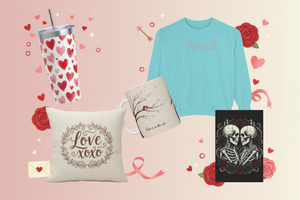 Valentine's Day gifts collage banner with hearts