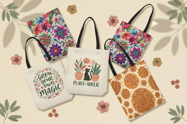 Floral tote bag collection collage