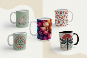Floral coffee mug collection collage