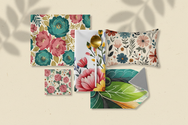 Floral home decor product collage banner