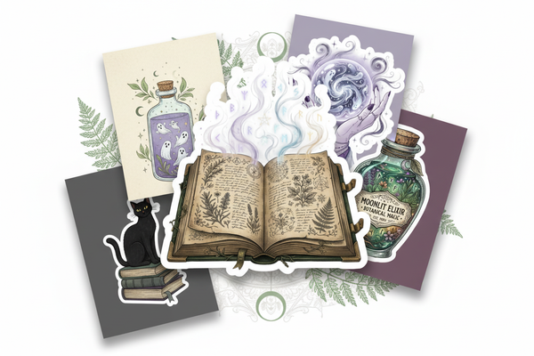 Witchy sticker and decal collage