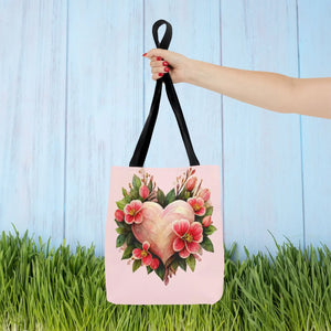 Pink Heart with Flowers Tote Bag - Polyester - Dipaliz - Bags