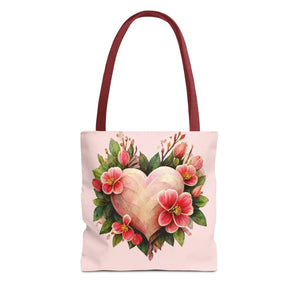 Pink Heart with Flowers Tote Bag - Polyester - Dipaliz - Bags