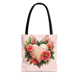 Pink Heart with Flowers Tote Bag - Polyester - Dipaliz - Bags