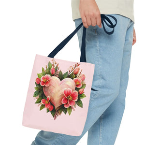 Pink Heart with Flowers Tote Bag - Polyester - Dipaliz - Bags