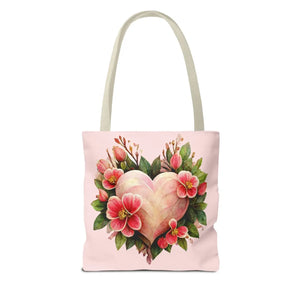 Pink Heart with Flowers Tote Bag - Polyester - Dipaliz - Bags