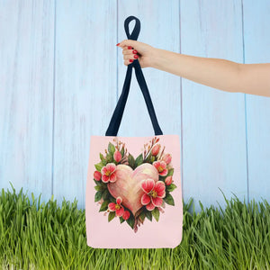 Pink Heart with Flowers Tote Bag - Polyester - Dipaliz - Bags