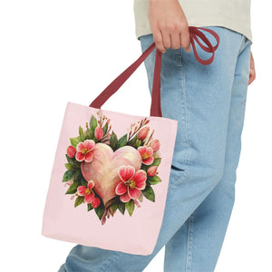 Pink Heart with Flowers Tote Bag - Polyester - Dipaliz - Bags