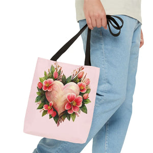 Pink Heart with Flowers Tote Bag - Polyester - Dipaliz - Bags