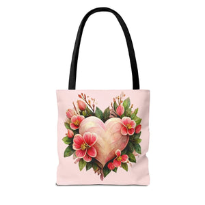 Pink Heart with Flowers Tote Bag - Polyester - Dipaliz - Bags