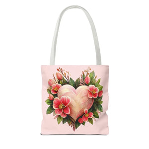 Pink Heart with Flowers Tote Bag - Polyester - Dipaliz - Bags