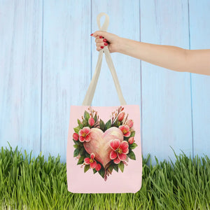 Pink Heart with Flowers Tote Bag - Polyester - Dipaliz - Bags