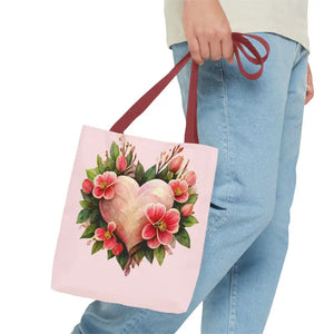 Pink Heart Tote Bag with Flowers Polyester Style - Dipaliz - Bags