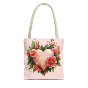 Pink Heart Tote Bag with Flowers Polyester Style - Dipaliz - 13’’ × / Beige - Bags