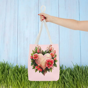 Pink Heart Tote Bag with Flowers Polyester Style - Dipaliz - Bags