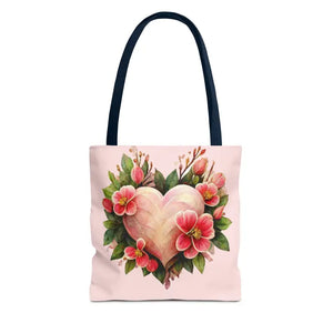 Pink Heart Tote Bag with Flowers Polyester Style - Dipaliz - 13’’ × / Navy - Bags