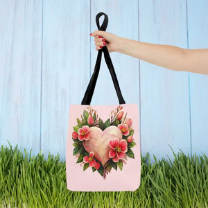 Pink Heart Tote Bag with Flowers Polyester Style - Dipaliz - 13’’ × / Black - Bags