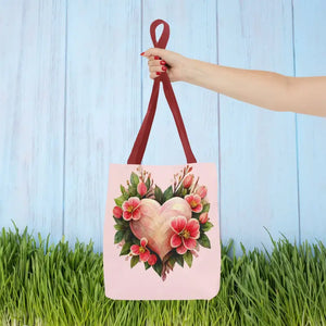 Pink Heart Tote Bag with Flowers Polyester Style - Dipaliz - Bags