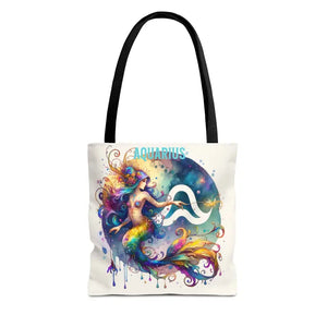 Aquarius Zodiac Polyester Tote Bag with Vibrant Style - Dipaliz - Bags