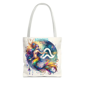 Aquarius Zodiac Polyester Tote Bag with Vibrant Style - Dipaliz - 13’’ × / White - Bags