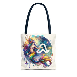Aquarius Zodiac Polyester Tote Bag with Vibrant Style - Dipaliz - 13’’ × / Navy - Bags