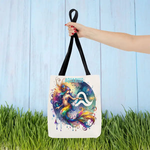 Aquarius Zodiac Polyester Tote Bag with Vibrant Style - Dipaliz - 13’’ × / Black - Bags
