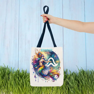 Aquarius Zodiac Polyester Tote Bag with Vibrant Style - Dipaliz - Bags