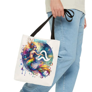 Aquarius Zodiac Polyester Tote Bag with Vibrant Style - Dipaliz - Bags