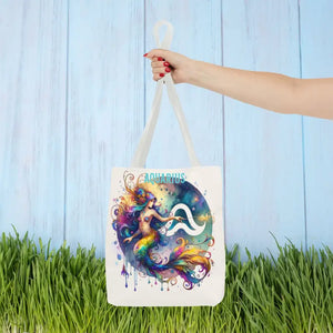 Aquarius Zodiac Polyester Tote Bag with Vibrant Style - Dipaliz - Bags