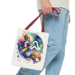 Aquarius Zodiac Polyester Tote Bag with Vibrant Style - Dipaliz - Bags