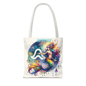 Aquarius Zodiac Polyester Tote Bag with Vibrant Style - Dipaliz - Bags