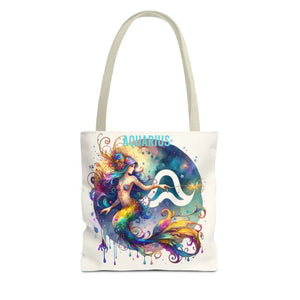 Aquarius Zodiac Polyester Tote Bag with Vibrant Style - Dipaliz - 13’’ × / Beige - Bags
