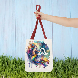 Aquarius Zodiac Polyester Tote Bag with Vibrant Style - Dipaliz - Bags