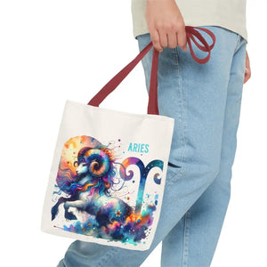 Aries Tote Bag Black Cotton Handles Bold Spirit Design Dipaliz - Bags